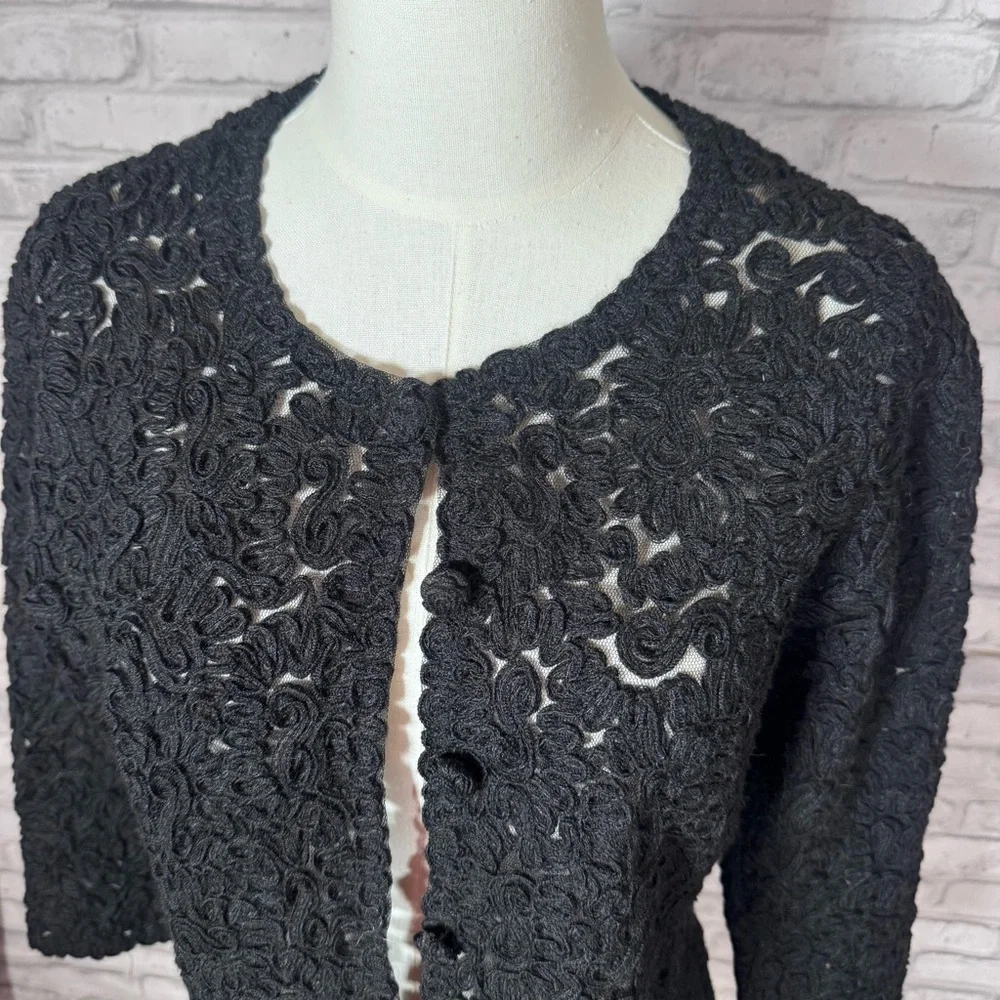 Vintage Floral Black Women's Button Up Cardigan - Picture 2 of 12